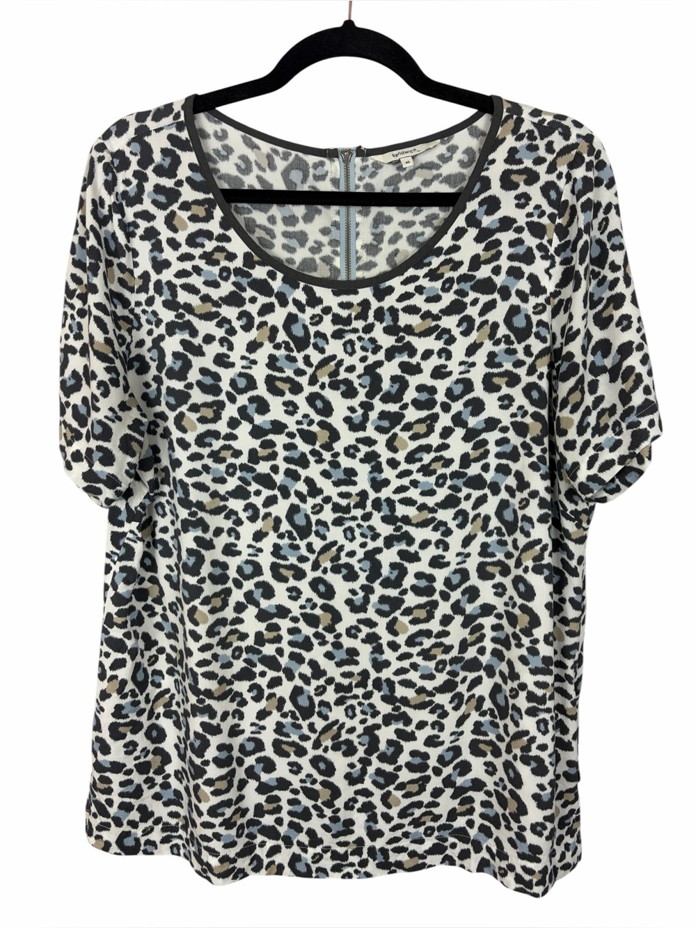 Sandwich Leopard Print 100% Viscose Blouse Top Size 40 M Animal Print Zip Back
